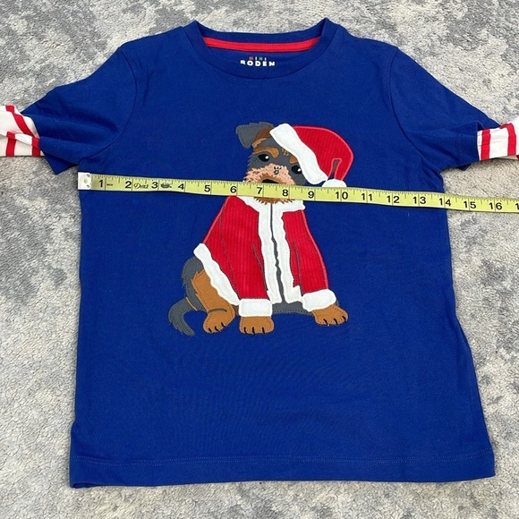 New Mini Boden Applique Mock Sleeve T Shirt Bluejay Janet Santa Dog Puppy 5-6Y - Picture 11 of 11